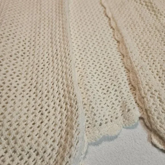 Sag Harbor L Crochet Knit Cardigan Scalloped Trim Cream Ivory Cottagecore Boho - Picture 4 of 11